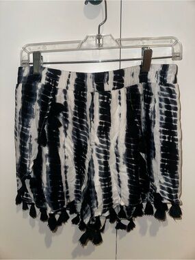Tie-Dye Tassel Hem Women’s Shorts - Navy & White